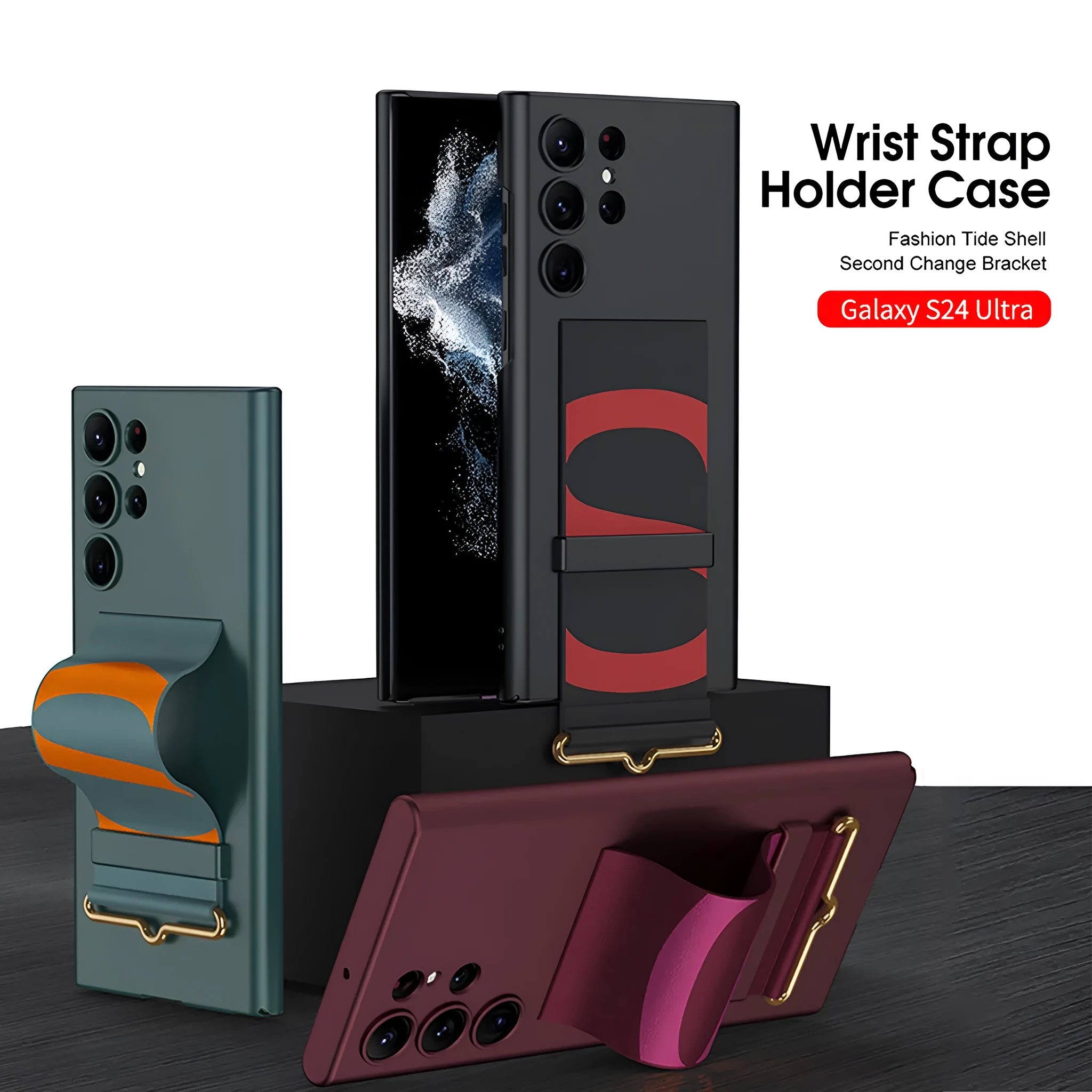 Ultra-thin PC phone case in carbon fiber pattern with bracket for Samsung Galaxy S23 Ultra