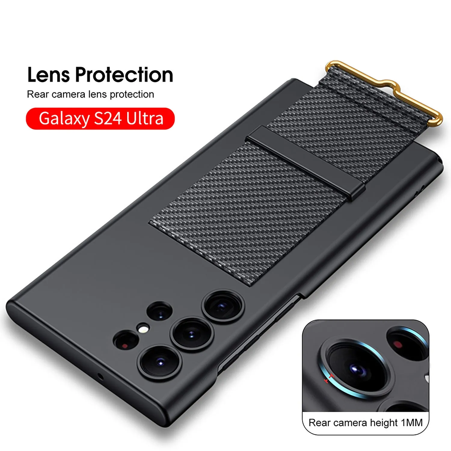 Ultra-thin PC phone case in carbon fiber pattern with bracket for Samsung Galaxy S23 Ultra