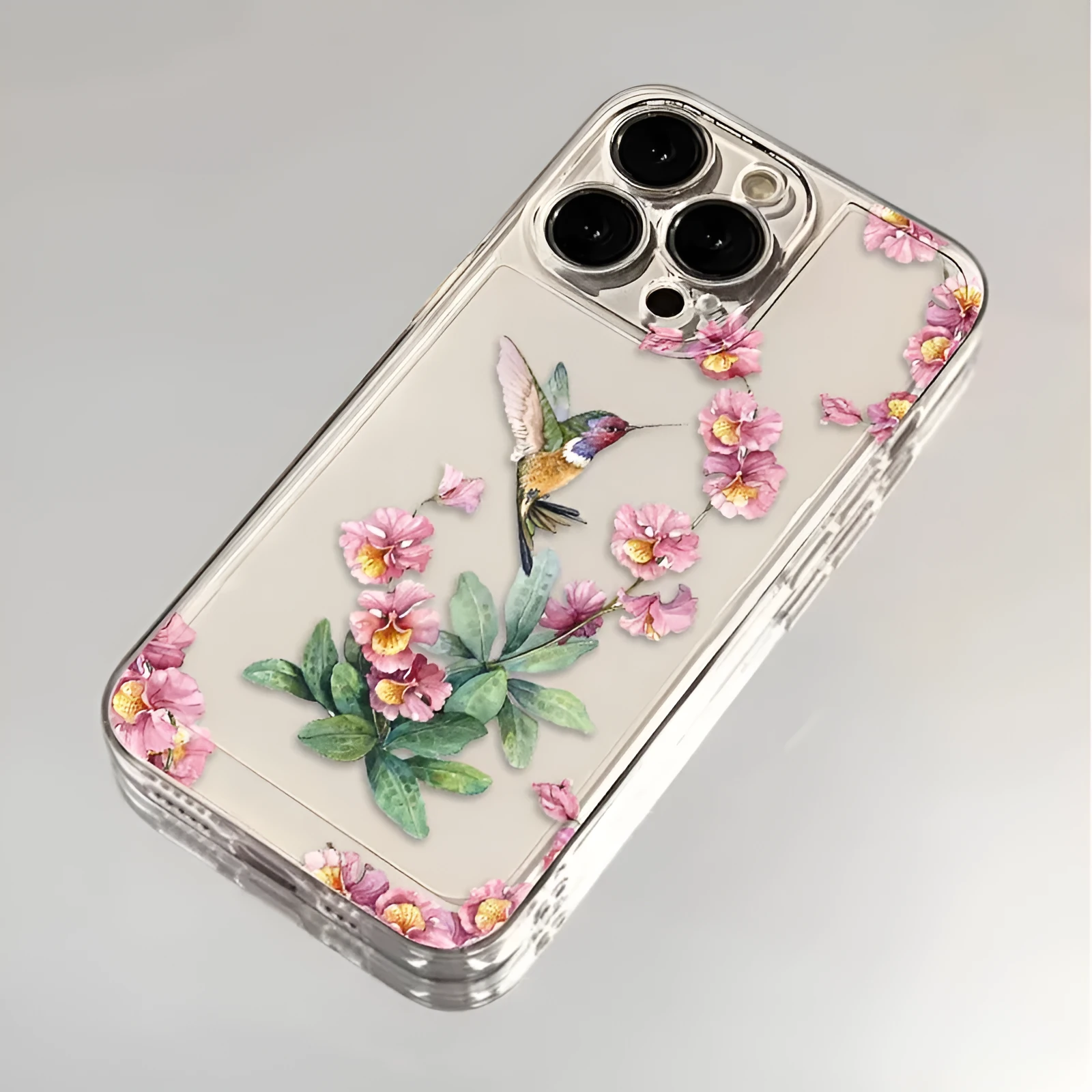 Flower Magpie fine hole all-inclusive TPU phone case for iPhone in transparent finish