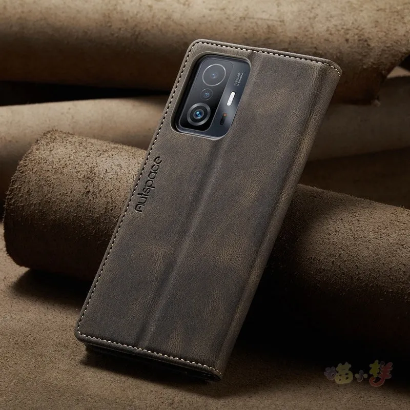 Silicone flip phone case with frosted vintage leather finish for Xiaomi 14 in black