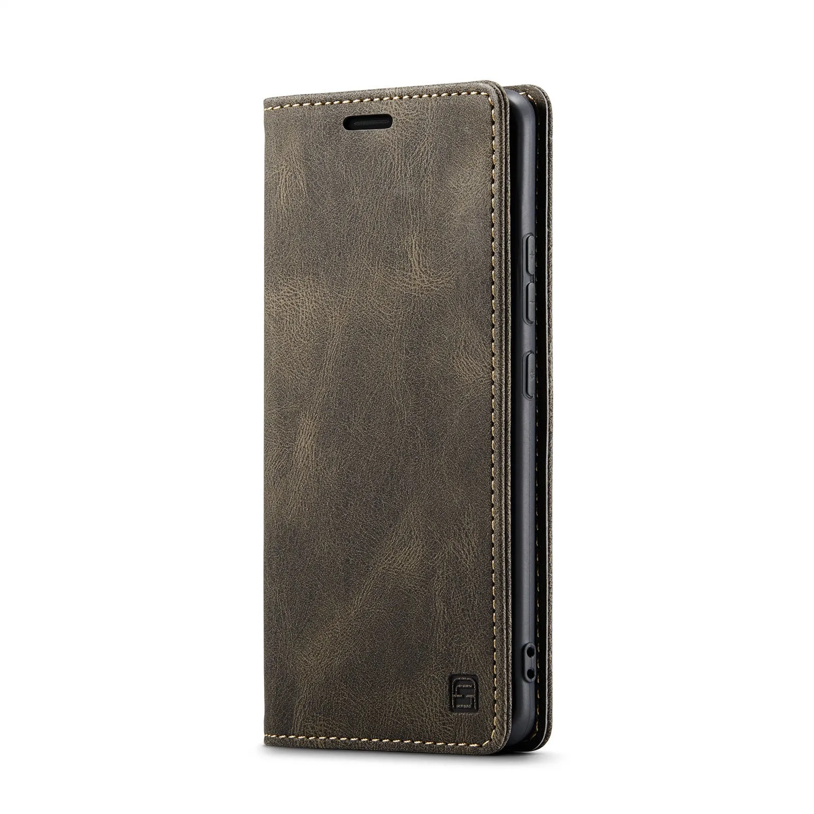 Silicone flip phone case with frosted vintage leather finish for Xiaomi 14 in black