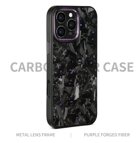 Carbon fibre metal frame shockproof phone case for iPhone 14 15 16 in black with forged grain finish