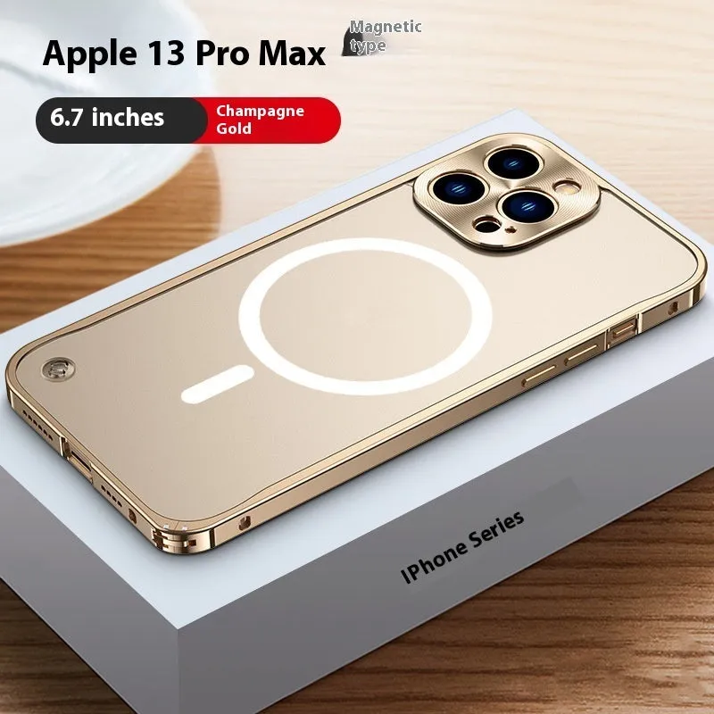 Metal frame mobile phone case with seahorse buckle in matte finish for iPhone 15 Pro Max