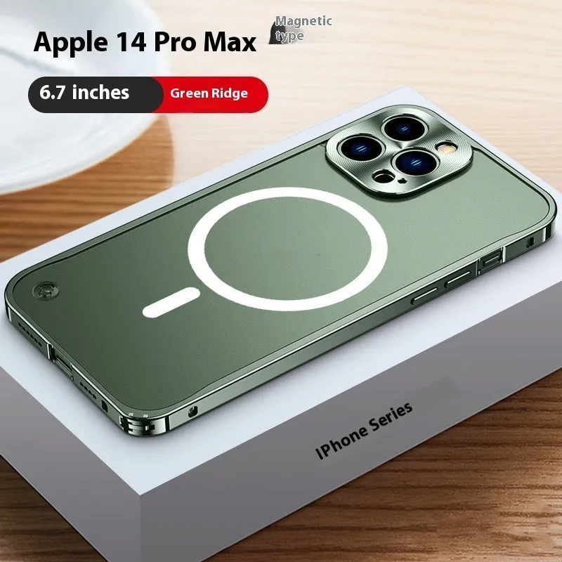 Metal frame mobile phone case with seahorse buckle in matte finish for iPhone 15 Pro Max