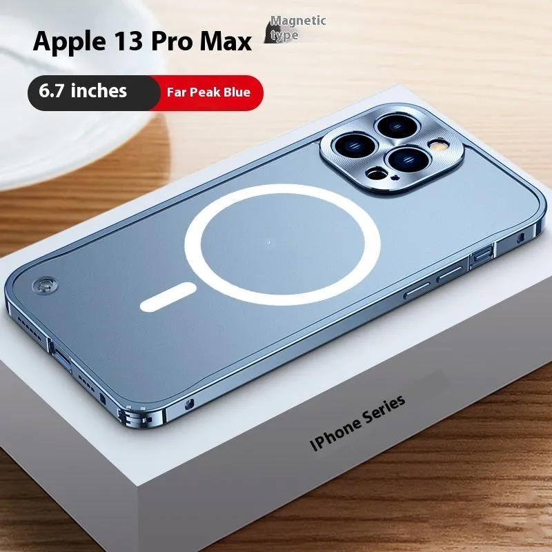 Metal frame mobile phone case with seahorse buckle in matte finish for iPhone 15 Pro Max