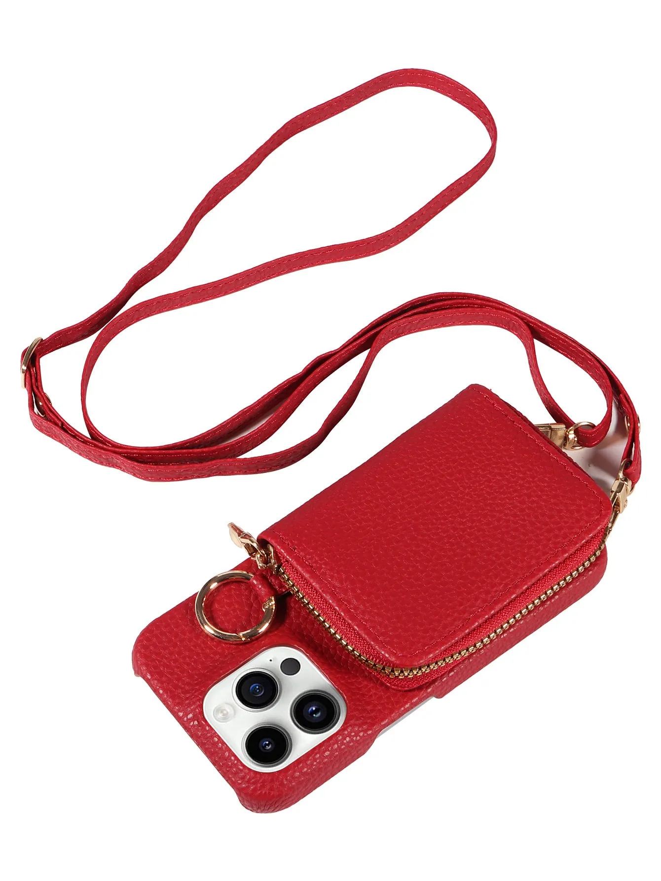 Handmade imitation leather wallet phone case with card slot, bracket, and crossbody strap in black for iPhone16 Pro Max