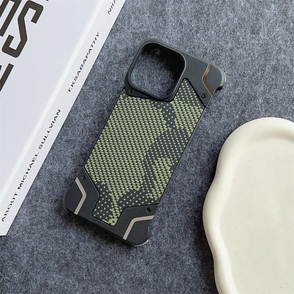 Camouflage carbon fibre pattern aluminium alloy phone case for Galaxy S25 Ultra with magnetic bracket, black colour