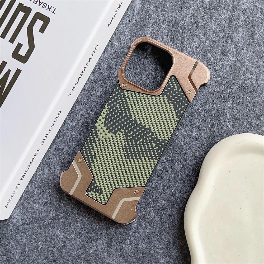 Camouflage carbon fibre pattern aluminium alloy phone case for Galaxy S25 Ultra with magnetic bracket, black colour