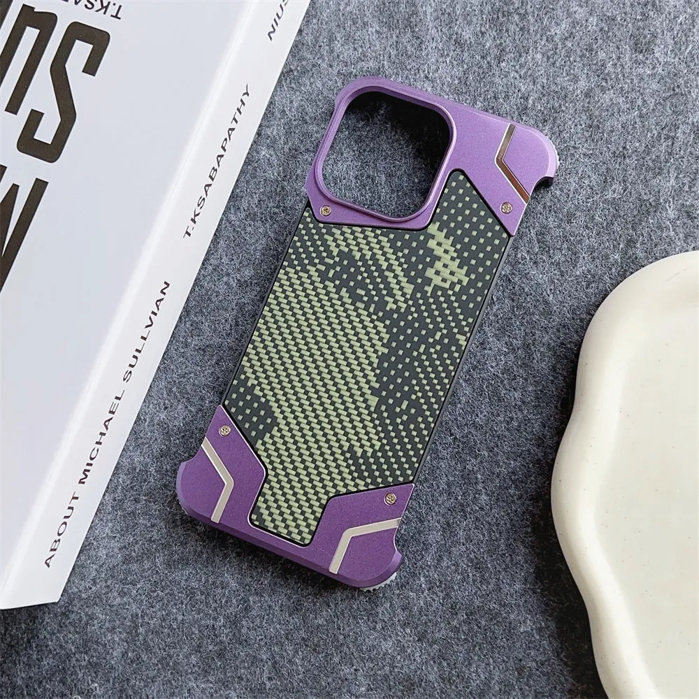 Camouflage carbon fibre pattern aluminium alloy phone case for Galaxy S25 Ultra with magnetic bracket, black colour