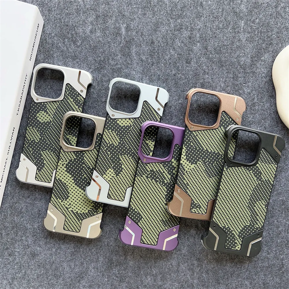 Camouflage carbon fibre pattern aluminium alloy phone case for Galaxy S25 Ultra with magnetic bracket, black colour