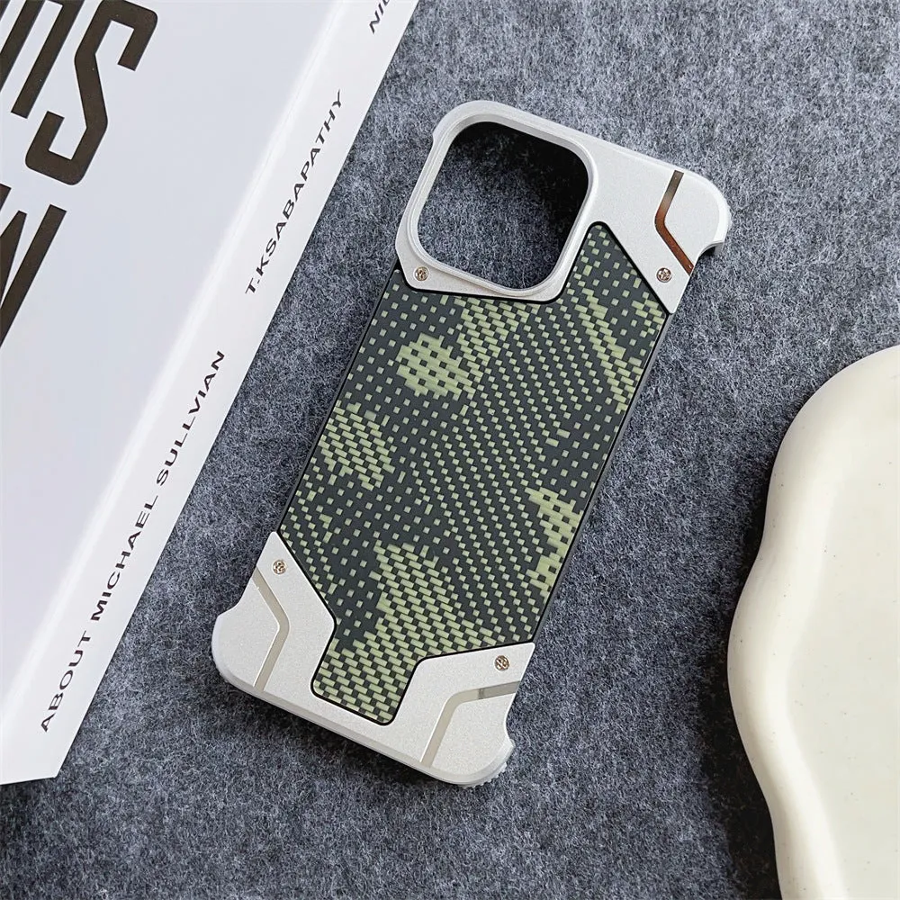 Camouflage carbon fibre pattern aluminium alloy phone case for Galaxy S25 Ultra with magnetic bracket, black colour