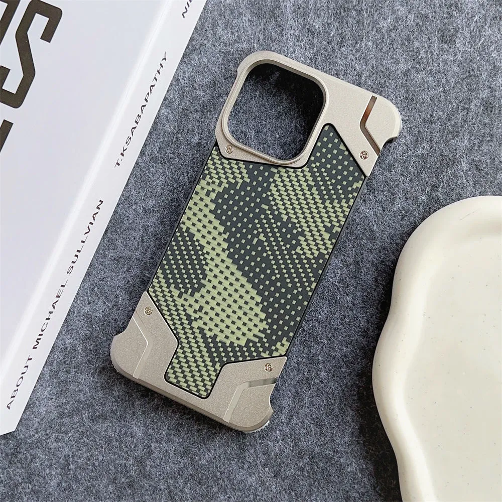 Camouflage carbon fibre pattern aluminium alloy phone case for Galaxy S25 Ultra with magnetic bracket, black colour