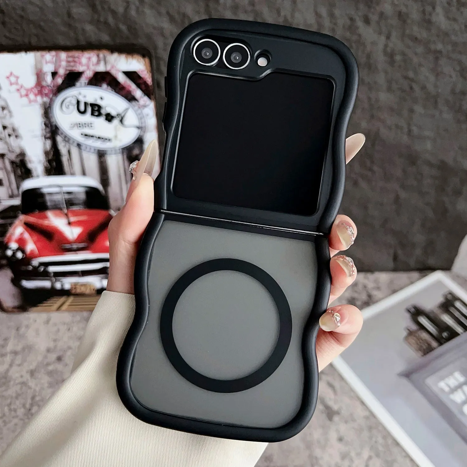Magnetic transparent phone case for Samsung Z Flip foldable model with colour options