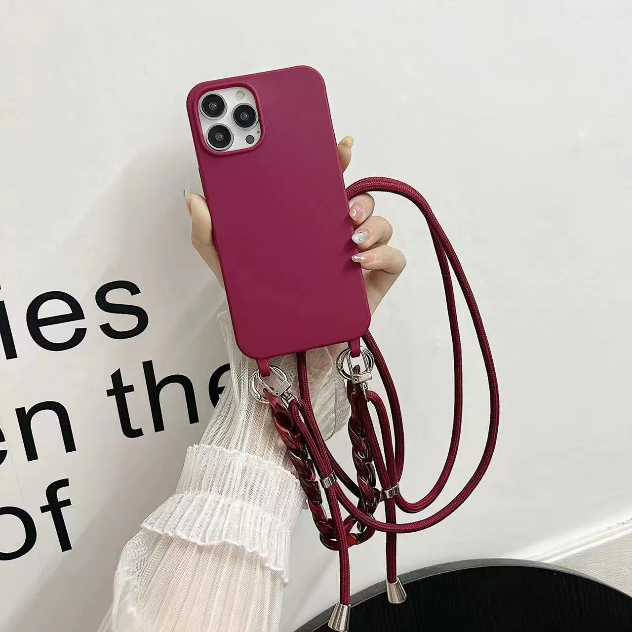 Candy colour chain lanyard soft TPU phone case with frosted finish for iPhone 15 and 16 series