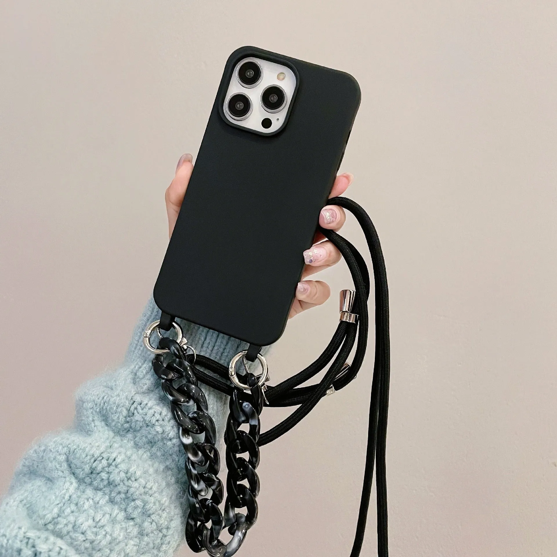 Candy colour chain lanyard soft TPU phone case with frosted finish for iPhone 15 and 16 series