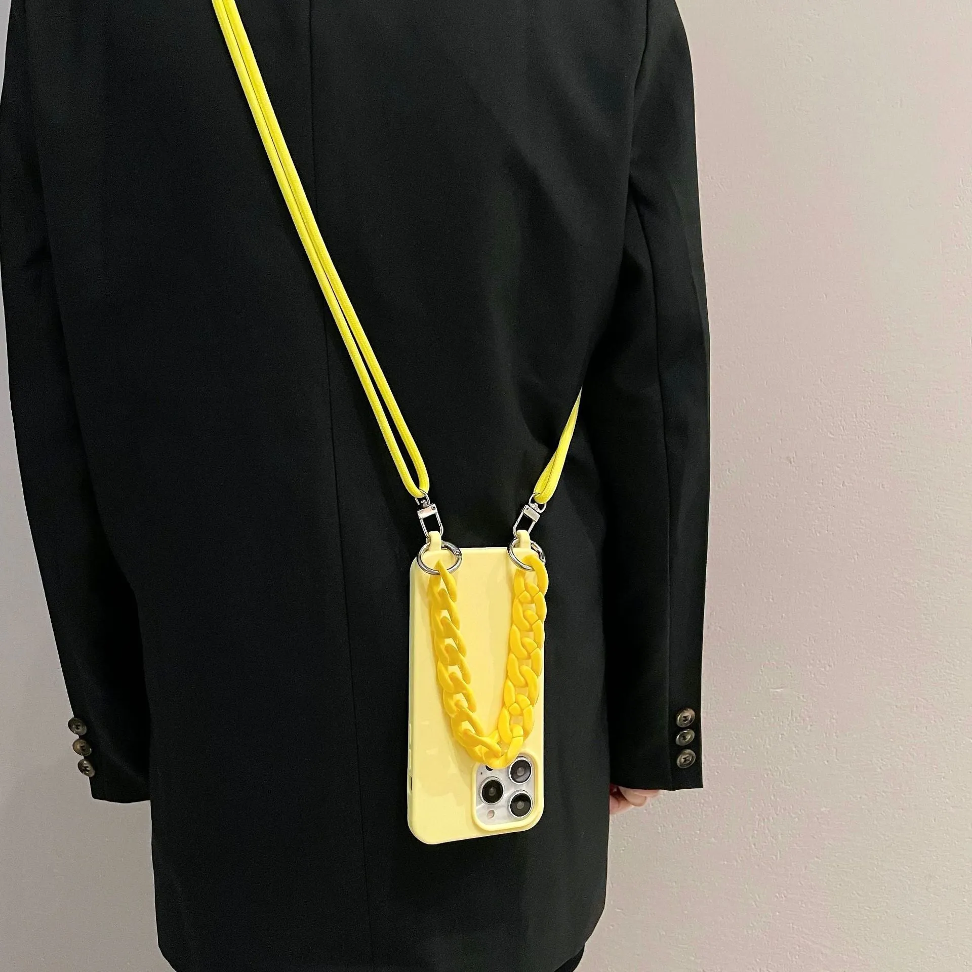 Candy colour chain lanyard soft TPU phone case with frosted finish for iPhone 15 and 16 series