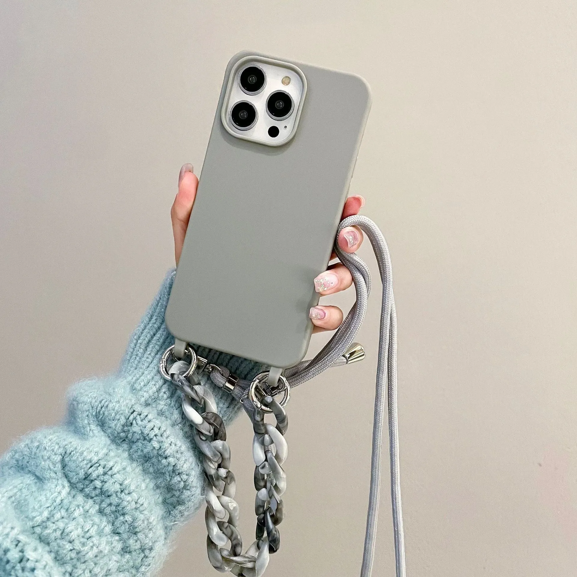 Candy colour chain lanyard soft TPU phone case with frosted finish for iPhone 15 and 16 series