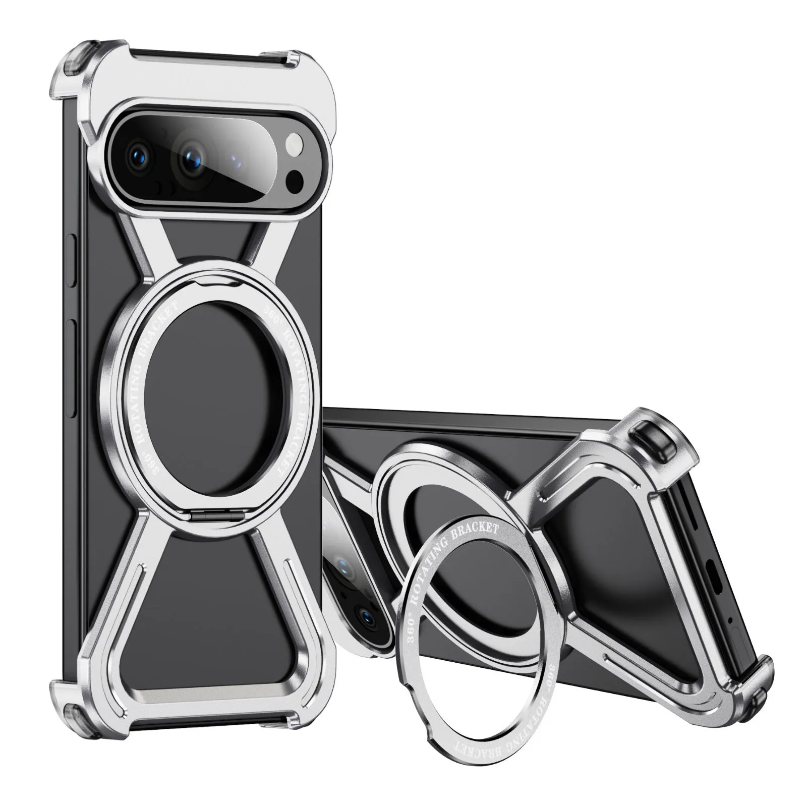 Black metal magnetic rotating bracket phone case for Google Pixel 9 Pro