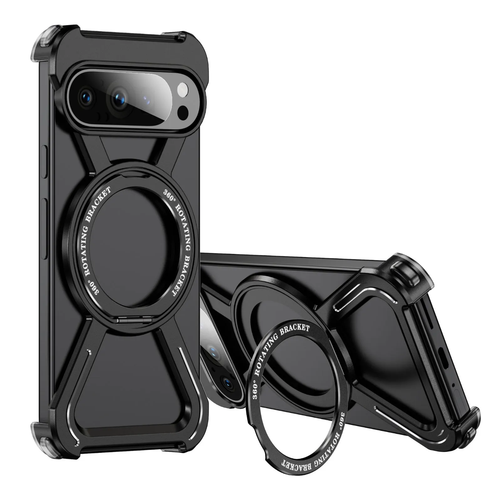 Black metal magnetic rotating bracket phone case for Google Pixel 9 Pro