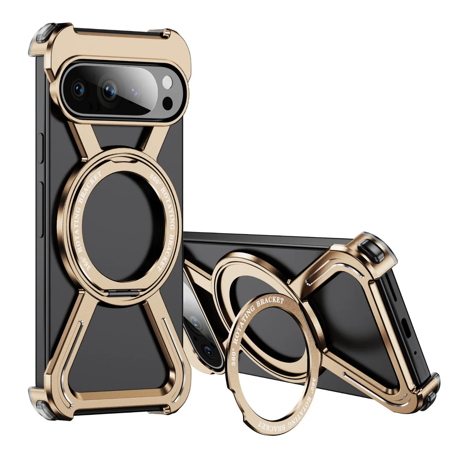 Black metal magnetic rotating bracket phone case for Google Pixel 9 Pro