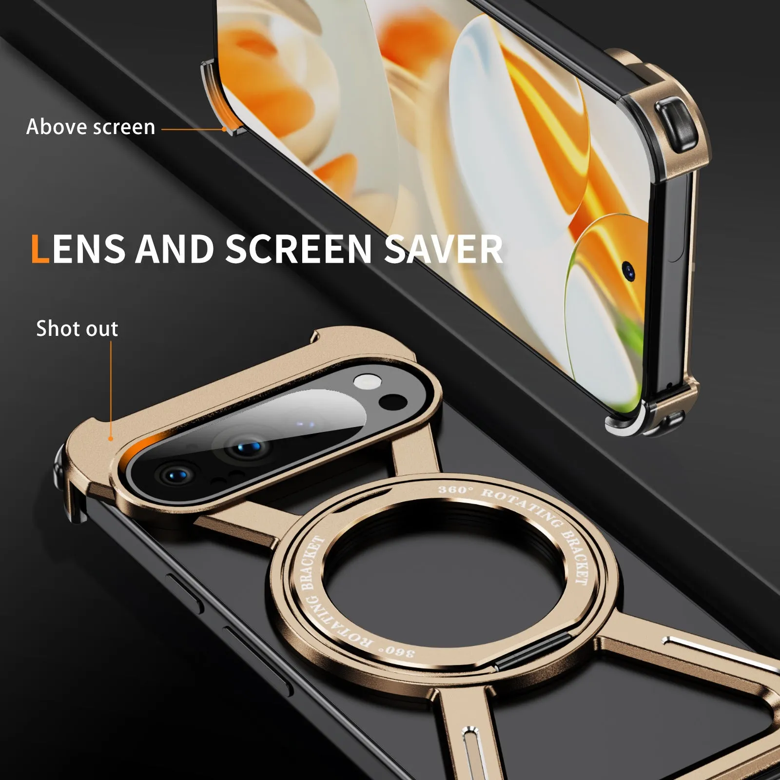 Black metal magnetic rotating bracket phone case for Google Pixel 9 Pro
