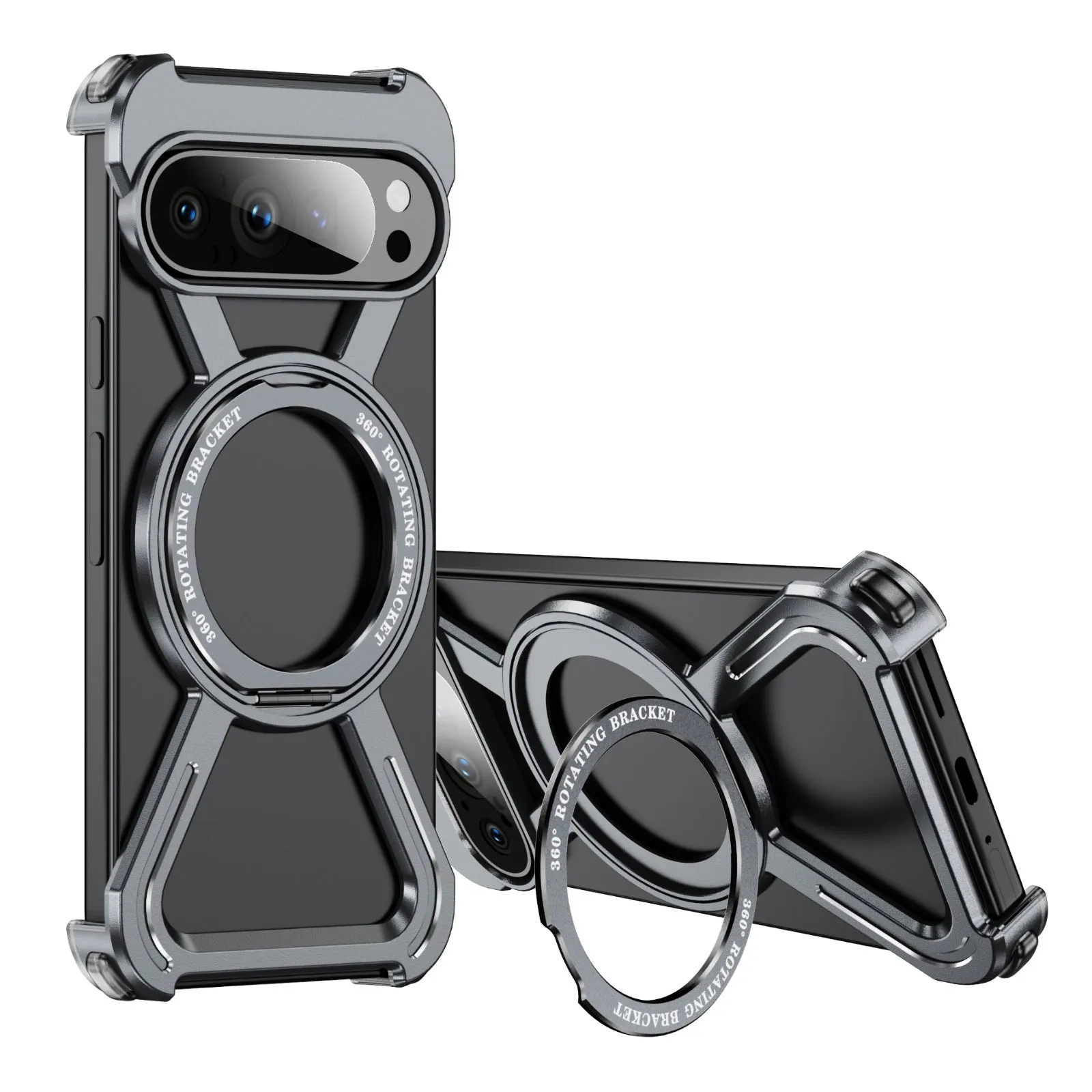 Black metal magnetic rotating bracket phone case for Google Pixel 9 Pro
