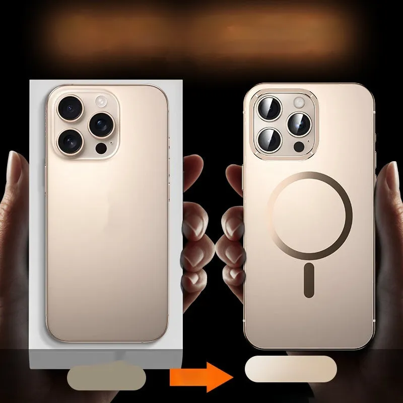 Magnetic suction stainless steel acrylic half pack phone case for iPhone in black with laser finish