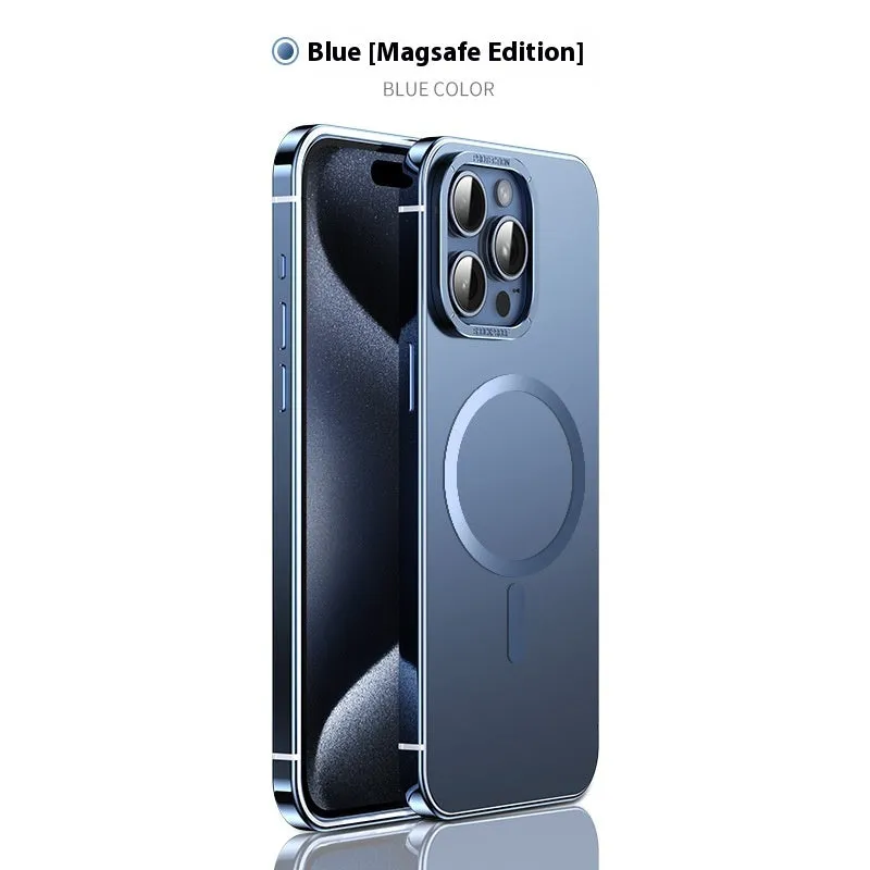 Magnetic suction stainless steel acrylic half pack phone case for iPhone in black with laser finish