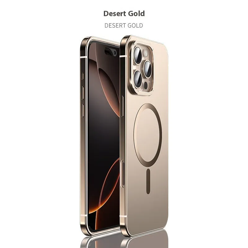 Magnetic suction stainless steel acrylic half pack phone case for iPhone in black with laser finish