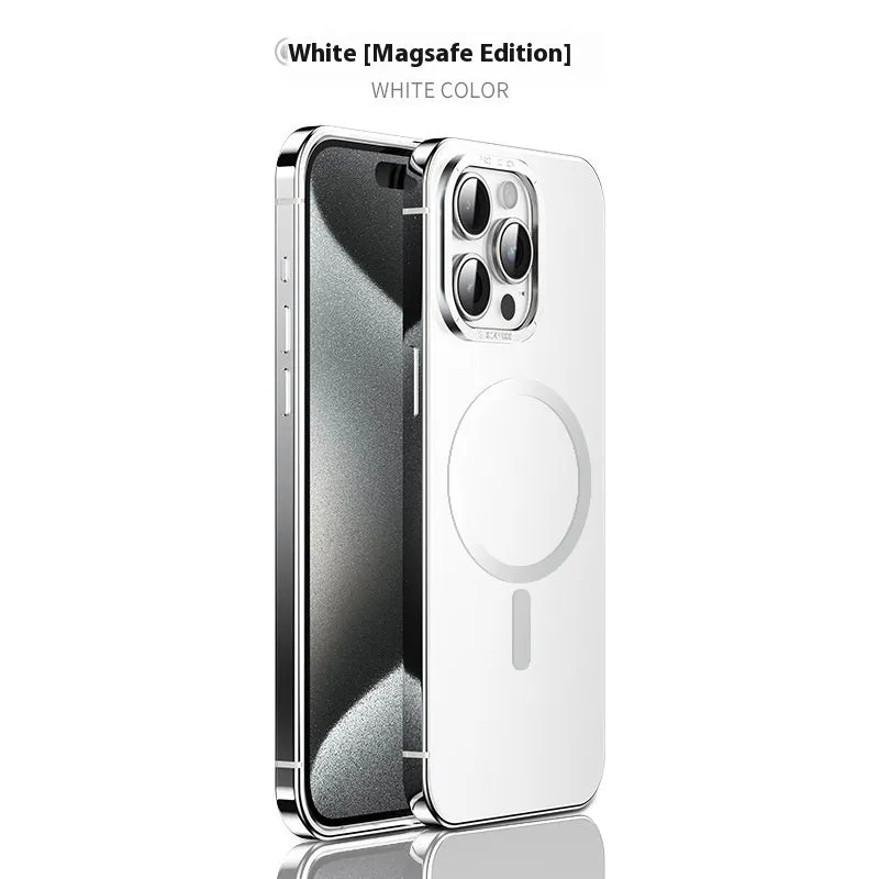 Magnetic suction stainless steel acrylic half pack phone case for iPhone in black with laser finish