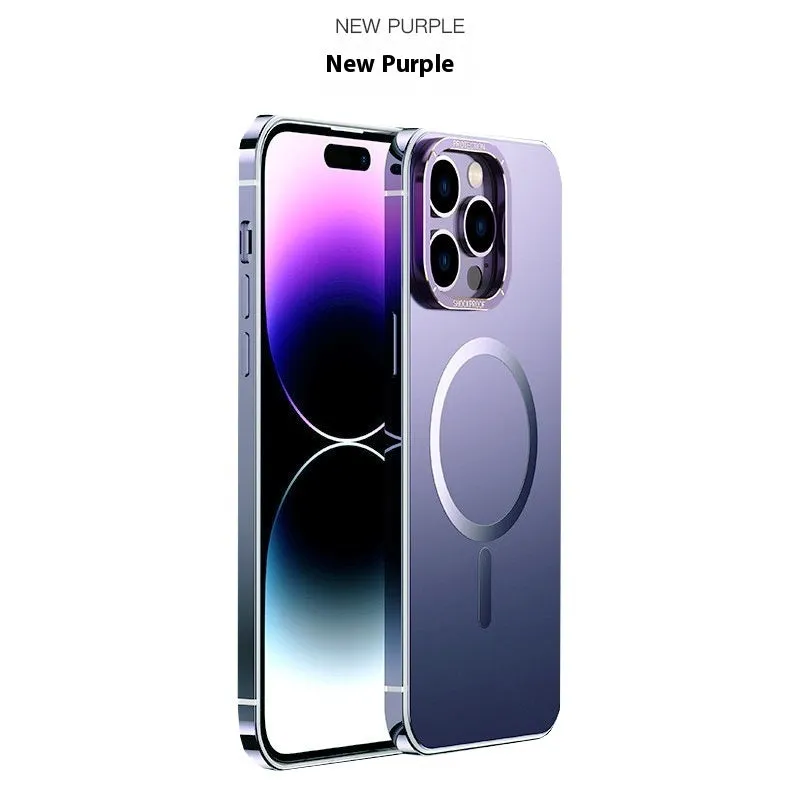 Magnetic suction stainless steel acrylic half pack phone case for iPhone in black with laser finish