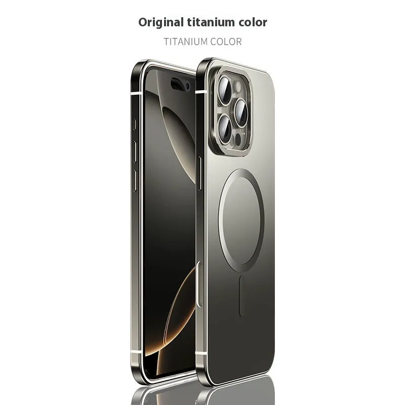 Magnetic suction stainless steel acrylic half pack phone case for iPhone in black with laser finish