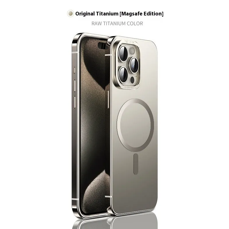 Magnetic suction stainless steel acrylic half pack phone case for iPhone in black with laser finish