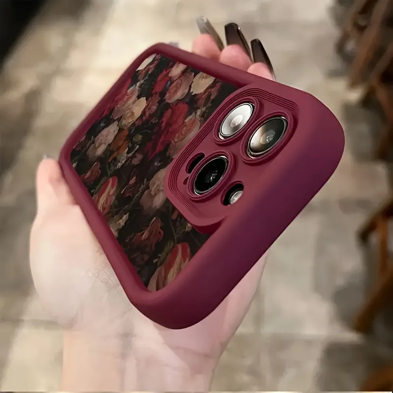 Rose bamboo ladder pattern TPU phone case in wine red for iPhone, showing full-screen edge and frosted back.