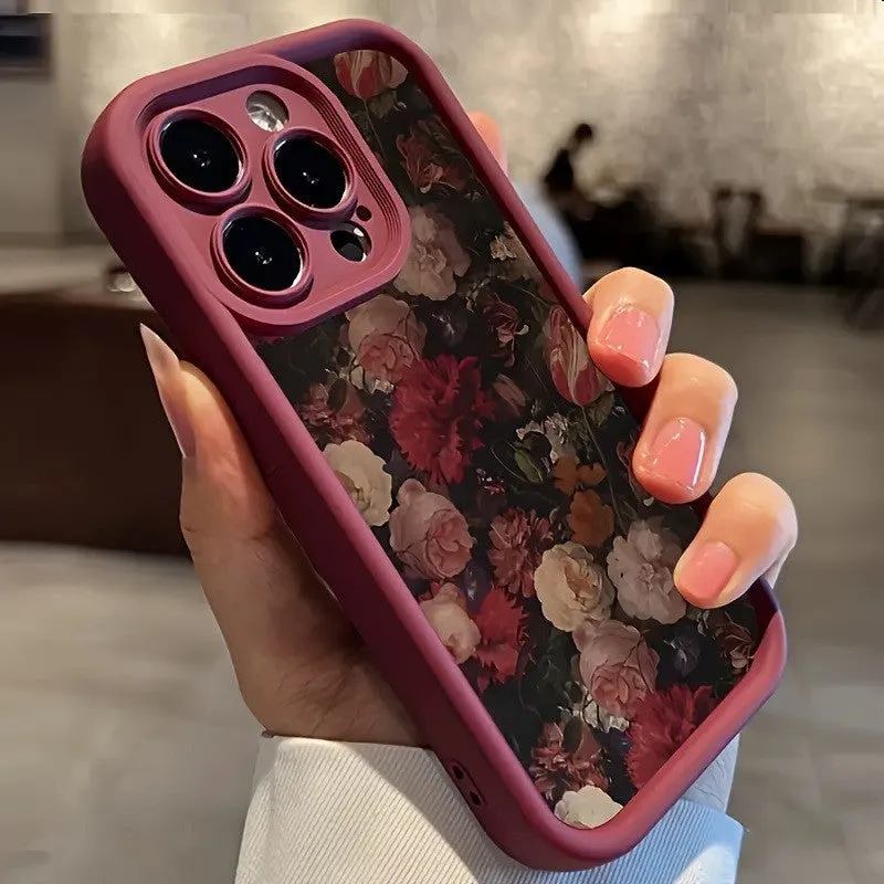 Rose bamboo ladder pattern TPU phone case in wine red for iPhone, showing full-screen edge and frosted back.