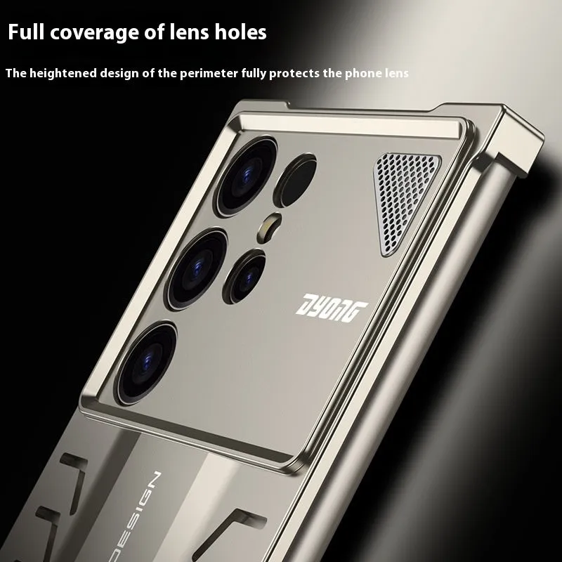 Automatic fastener aluminium alloy phone case for Samsung S24 Ultra in Titanium Gray with bracket stand