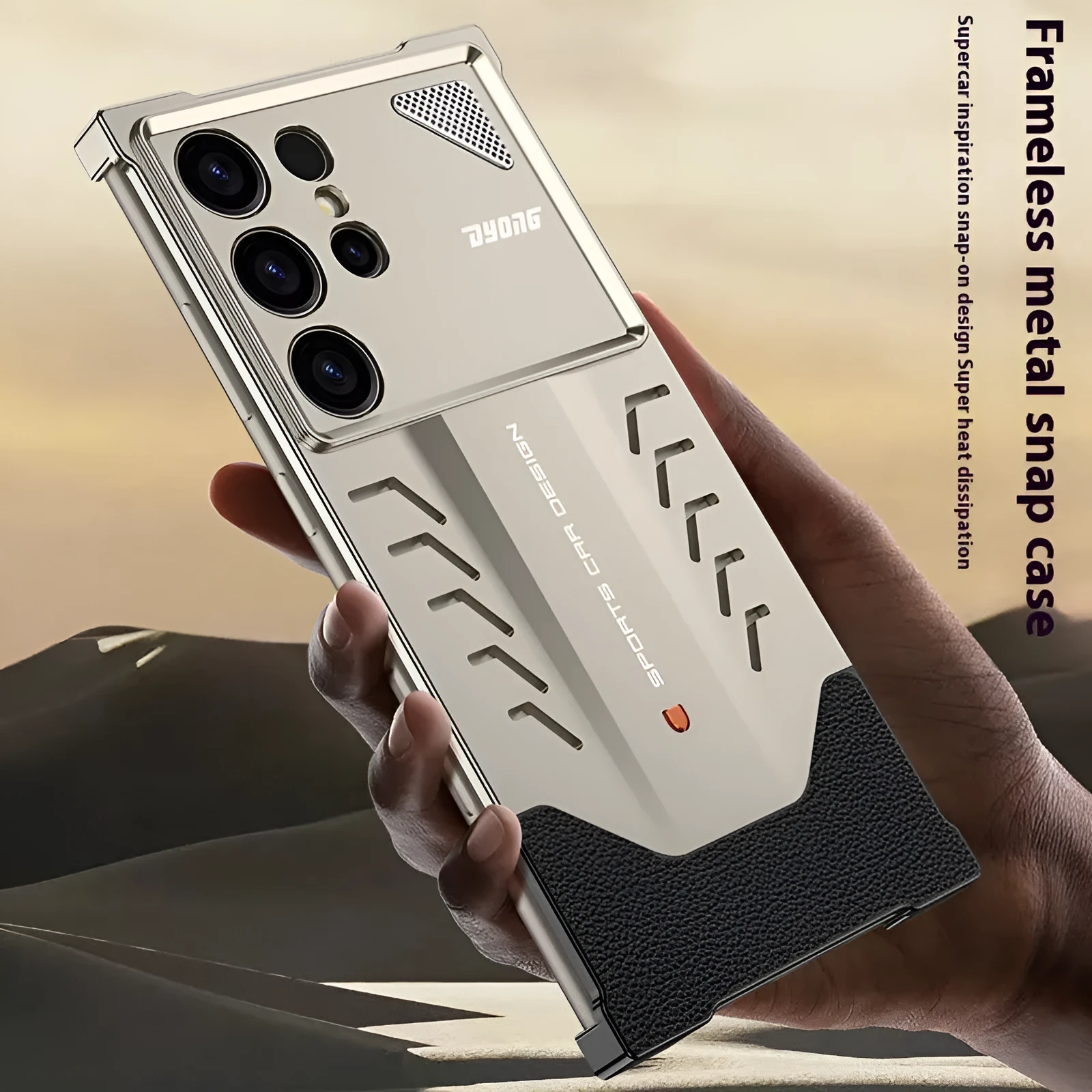 Automatic fastener aluminium alloy phone case for Samsung S24 Ultra in Titanium Gray with bracket stand