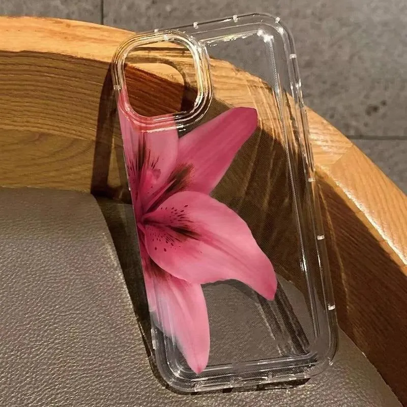 All-inclusive TPU phone case with lily flower print in multiple colours for iPhone shockproof protection