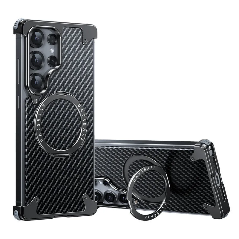 Shatter-resistant carbon fiber phone shell for Samsung S24 Ultra, metal electroplating finish, black colour