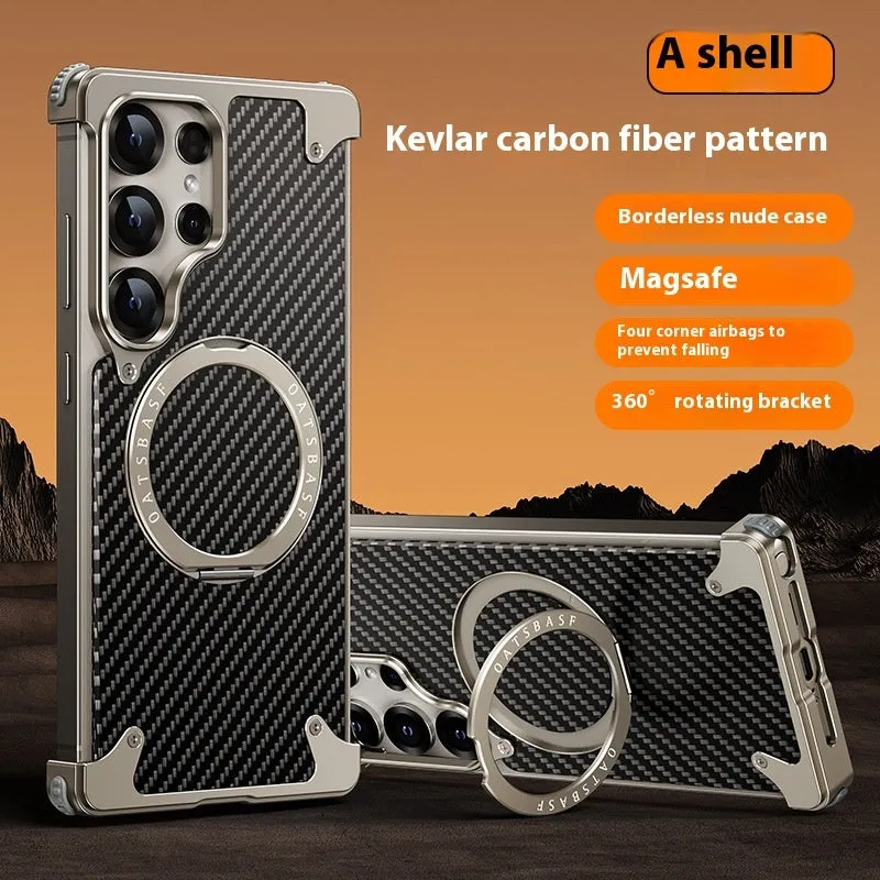 Shatter-resistant carbon fiber phone shell for Samsung S24 Ultra, metal electroplating finish, black colour