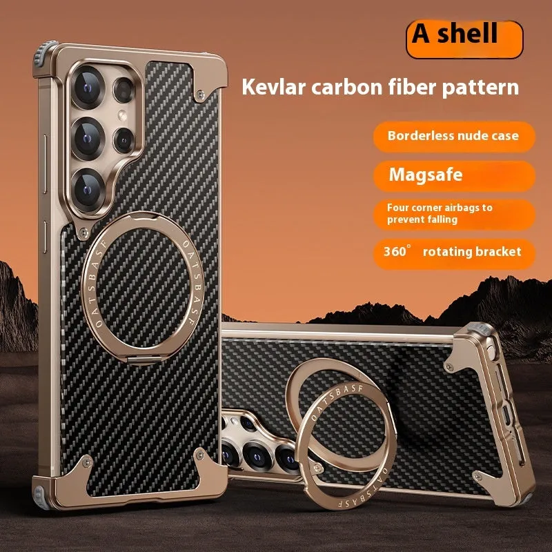 Shatter-resistant carbon fiber phone shell for Samsung S24 Ultra, metal electroplating finish, black colour