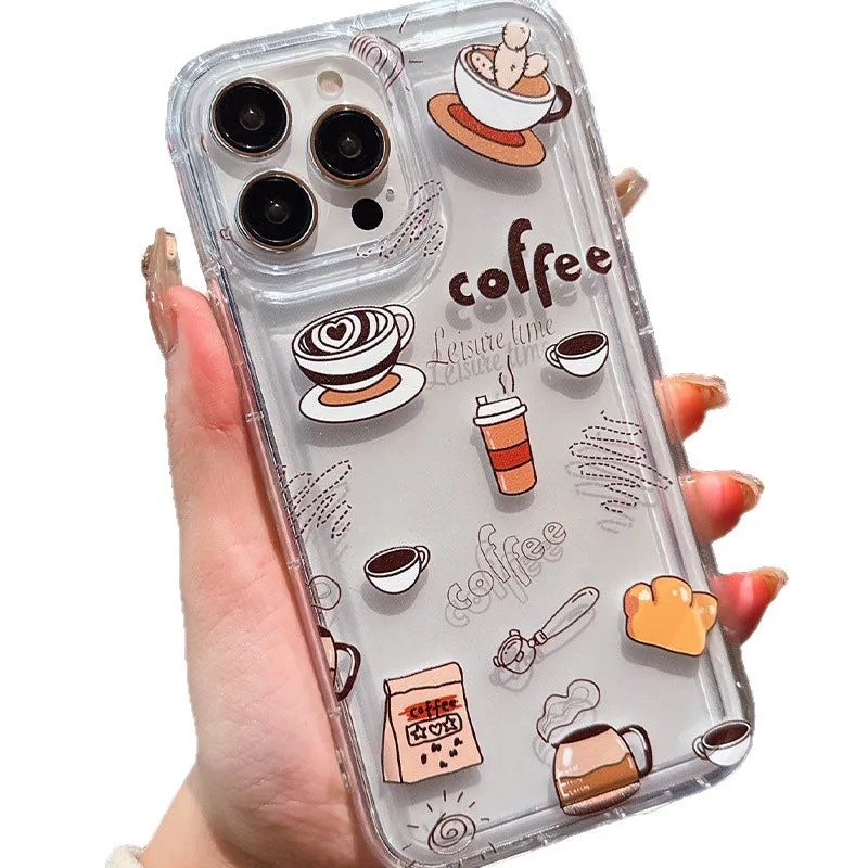 Coffee airbag transparent silicone phone case for Apple iPhone with cartoon design