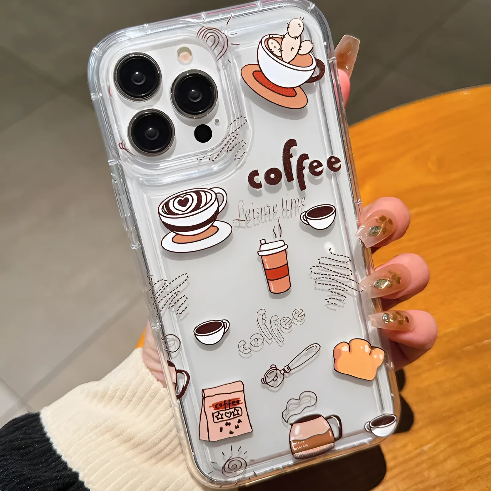 Coffee airbag transparent silicone phone case for Apple iPhone with cartoon design
