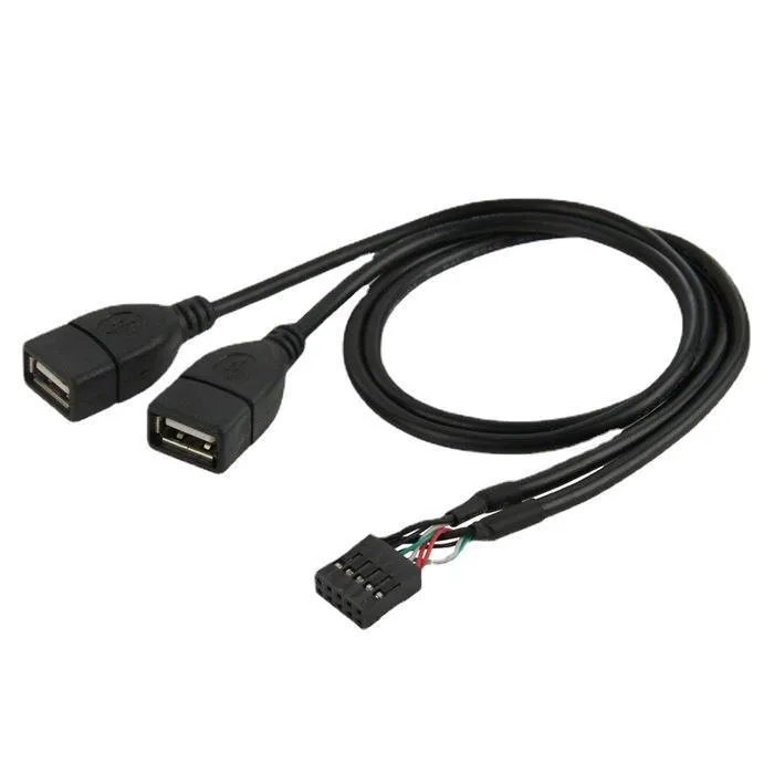 Black USB dual AM-head conversion data cable with braided shielding and DuPont 2x5pin female connector