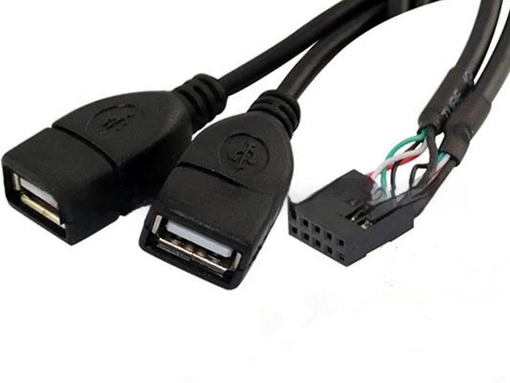 Black USB dual AM-head conversion data cable with braided shielding and DuPont 2x5pin female connector
