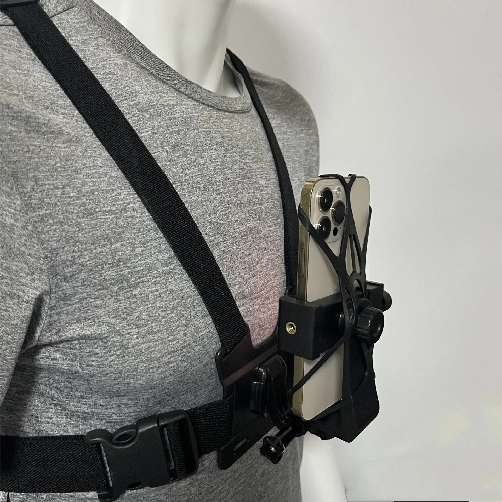 Chest fixation phone holder with plastic elastic band for sports camera hands-free recording