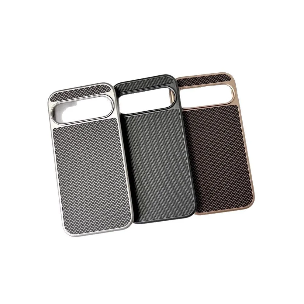 Carbon fiber texture PC phone case for Google Pixel 9, titanium gray with frosted finish, rear view