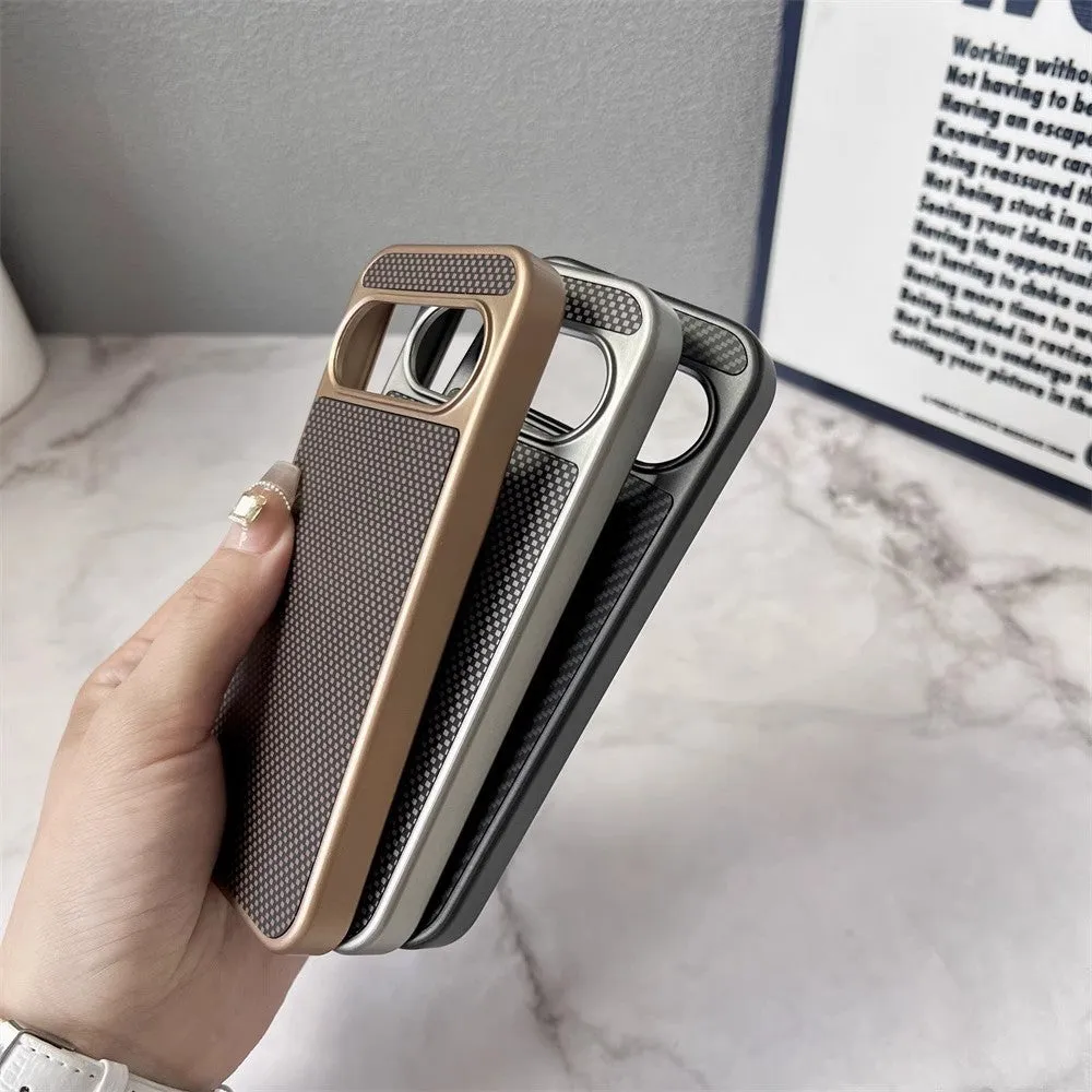Carbon fiber texture PC phone case for Google Pixel 9, titanium gray with frosted finish, rear view
