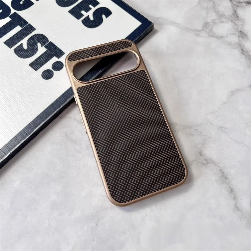 Carbon fiber texture PC phone case for Google Pixel 9, titanium gray with frosted finish, rear view