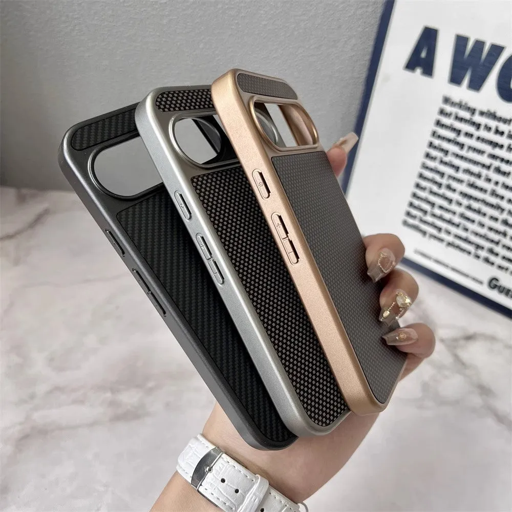 Carbon fiber texture PC phone case for Google Pixel 9, titanium gray with frosted finish, rear view